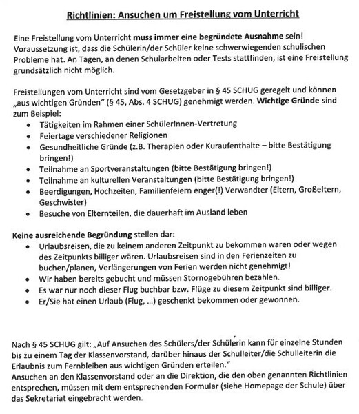 ansuchen um freistellung